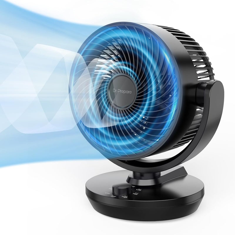 Dr. Prepare Oscillating Air Circulator Fan for Bedroom, 11.3” Height Powerful Table Fan, 70° Auto-Oscillating, 100° Adjustable Tilt, 3 Speeds, Efficient Cooling & Circulation for Home, Kitchen, Office - Image 1